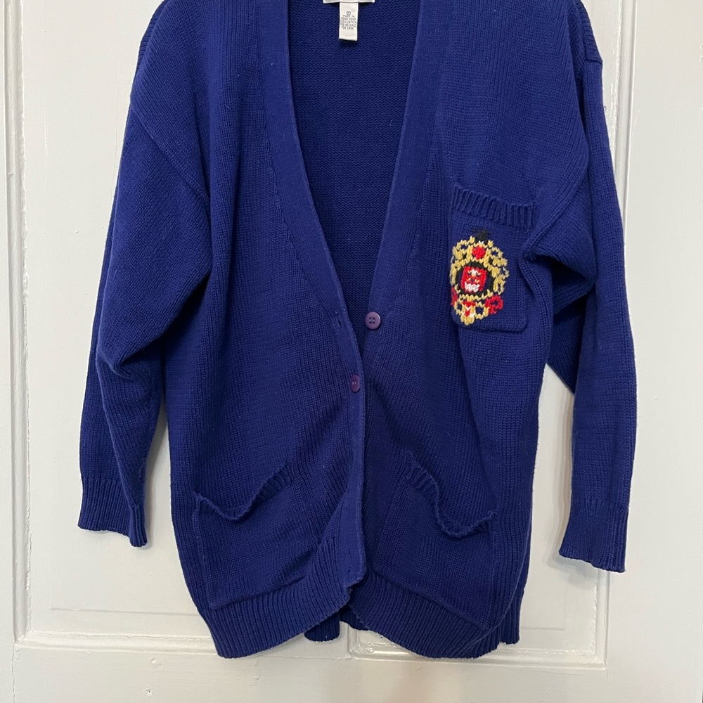 Vtg Cambridge Dry Goods Preppy Blue Cardigan Sweater